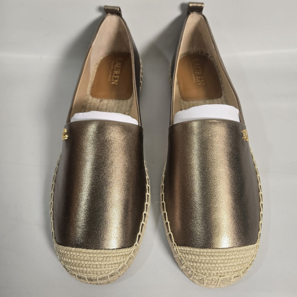 Lauren Ralph Lauren Cameryn Espadrille 9.5 Aged Gold Canvas LRL Flat NIB ($125) - Picture 2 of 14